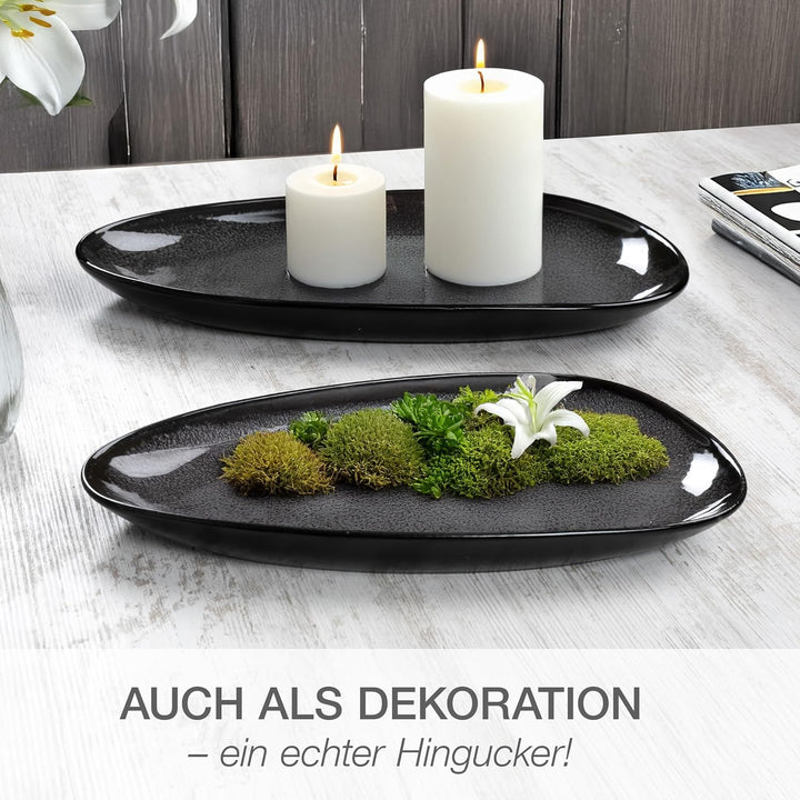 Moritz & Moritz VIDA Servierteller Set Anthrazit - 2x Grosse Teller aus hochwertigem Porzellan, Mode