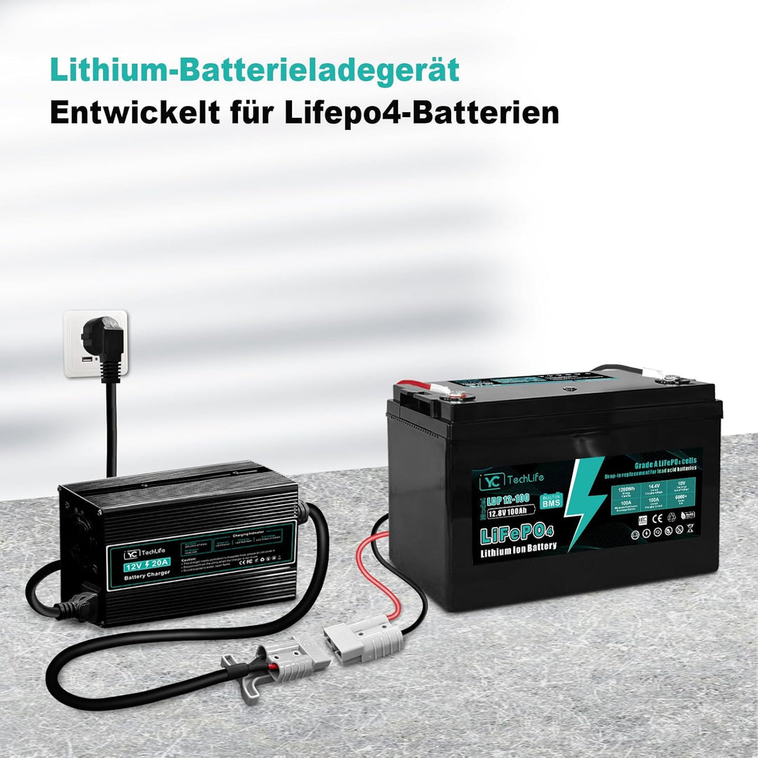 LiFePO4 Ladegerät 12V 20A, Batterie Ladegerät Kompatibel mit Anderson Anschluss Entwickelt für das L
