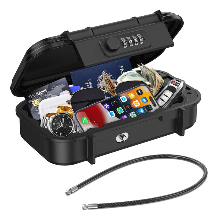 Brifit Tragbarer Tresor, Strandsafe mit Zahlencode, Wasserdichte Aufbewahrungsbox mit 6.3mm Stahlsei
