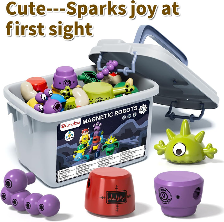Magnetisches Roboterspielzeug für Kinder ab 3-7 Jahren, 5-stück Magnetmonster-Bausteine, stapelbares