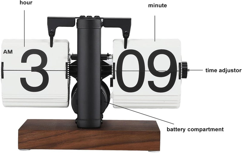 Ausla Grosse, Glatte Zahlen und Retro Design Flip Clock mit Holzsockel, Digitale Umklappuhr Automati