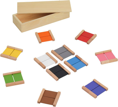 Montessori Farbtäfelchen, Kästen I, II und III, Montessori-Material zur Farbenlehre