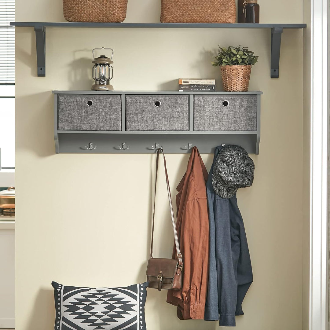 SoBuy FRG282-HG Wandgarderobe Flurgarderobe Kleiderhaken Hängeregal mit 3 Körben und 5 Haken Gardero