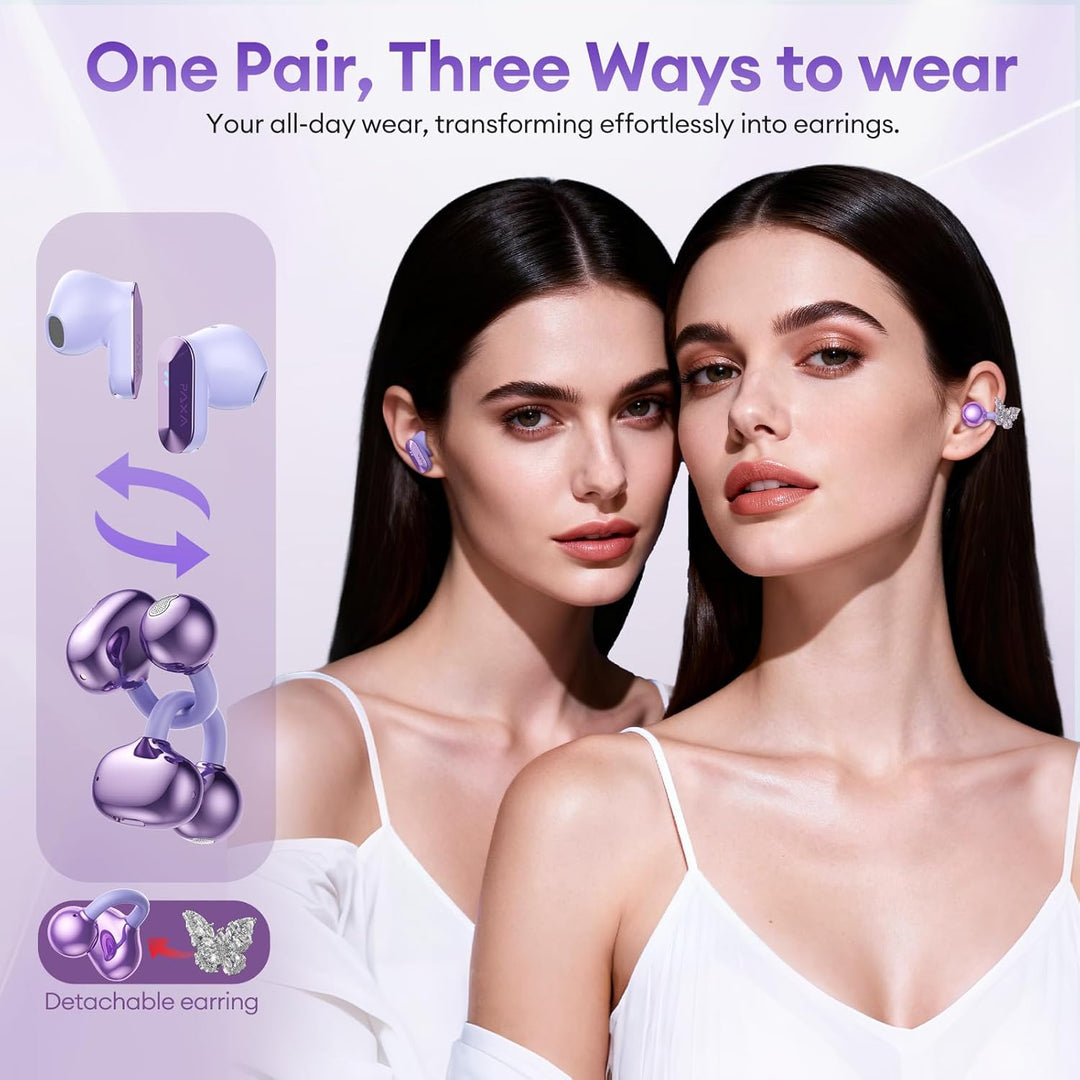 PAXA 3-in-1-Ohrringe Open Ear Kopfhörer, Stylische Modische Open Ear Kabellose Clip kopfhörer In Ear