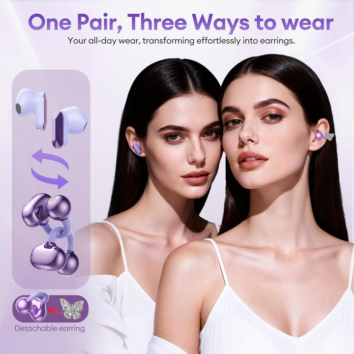 PAXA 3-in-1-Ohrringe Open Ear Kopfhörer, Stylische Modische Open Ear Kabellose Clip kopfhörer In Ear