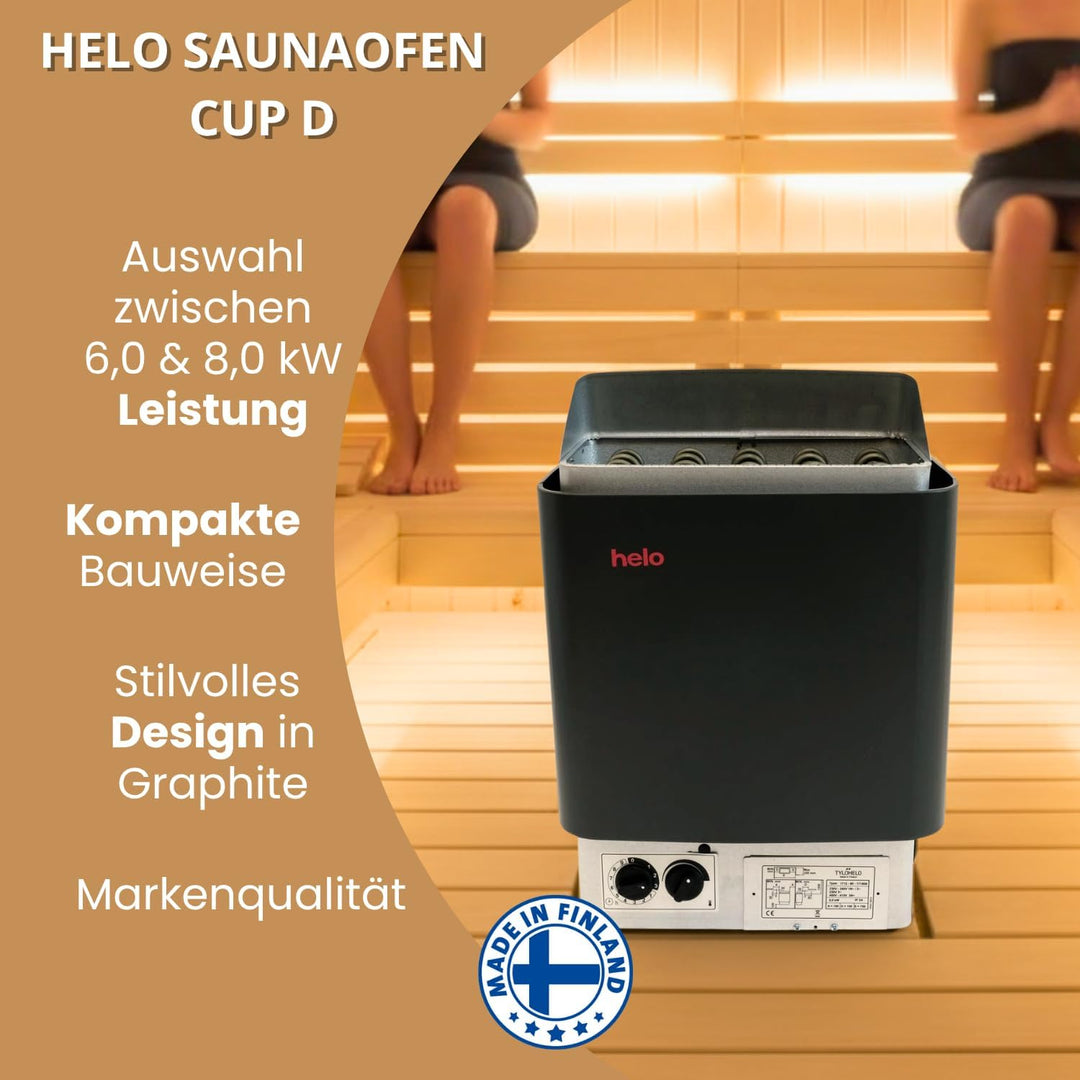 POOL Total Helo Saunaofen Cup 60 D 6kW 400V für 5-9m³, Edelstahl - Wandmontage - Made in Finland, +