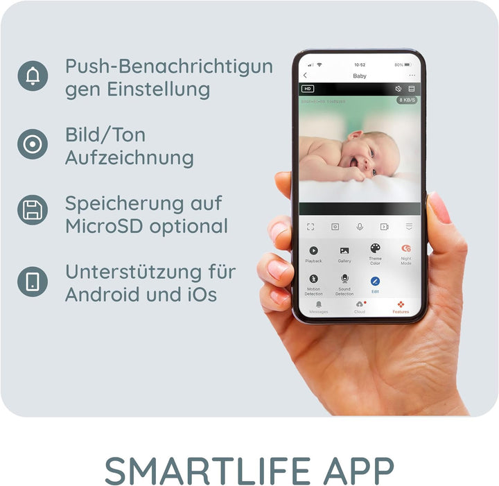Alecto Smartbaby5 Babyphone mit Kamera - WLAN Babyphone mit Kamera - Gegensprechfunktion - Infrarot-