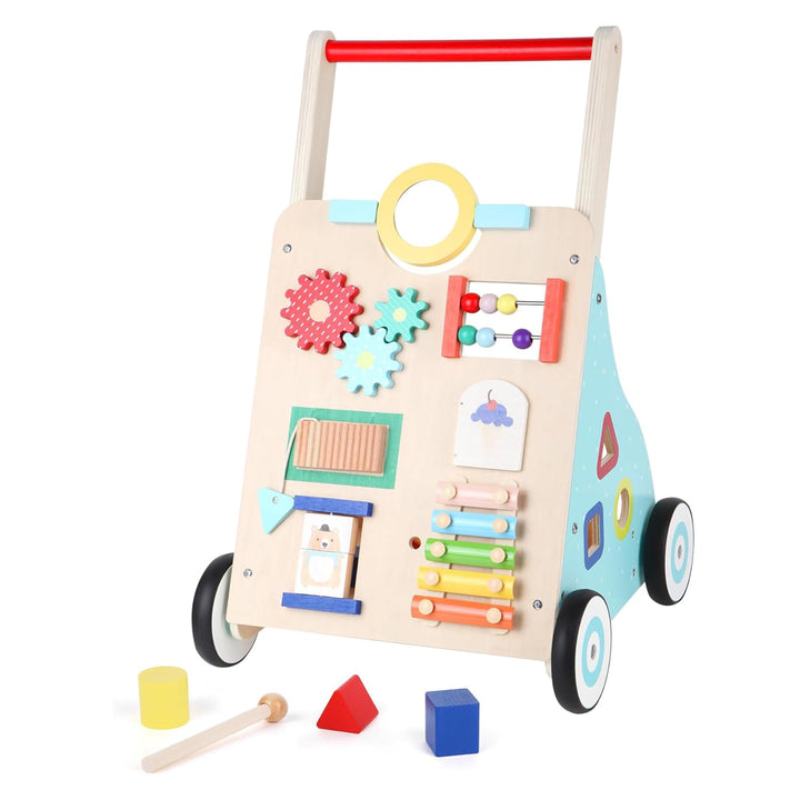 Asweets Lauflernwagen Baby, Montessori Holzspielzeug Baby Walker mit Spiegel und Activity Center, Mu