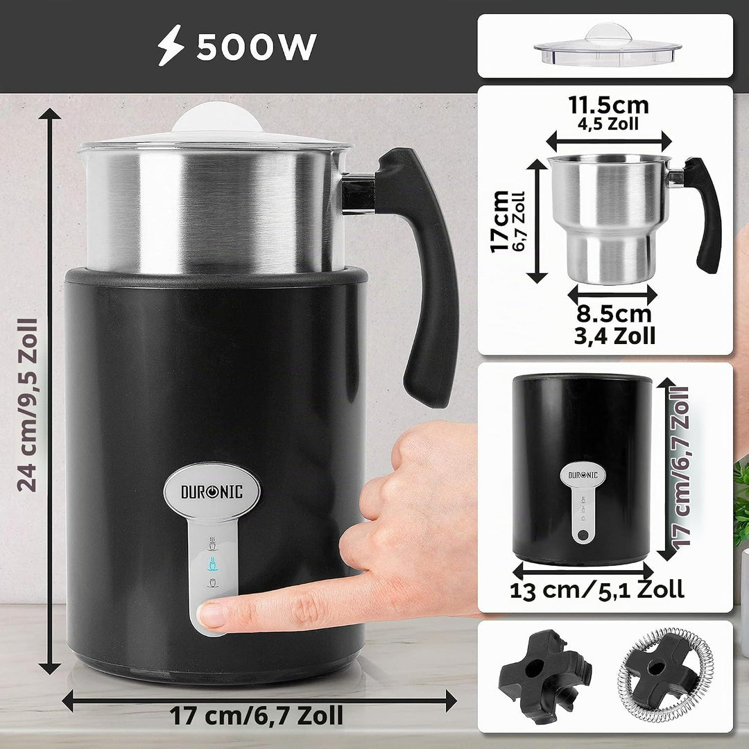 Duronic MF500 BK elektrischer Milchaufschäumer, 500 ml Behälter Milchaufschäumer Induktion, automati