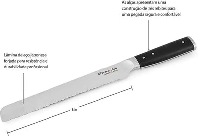 KitchenAid Gourmet Brotmesser, scharfe Klinge aus hochwertigem japanischem Kohlenstoffstahl, Schwarz