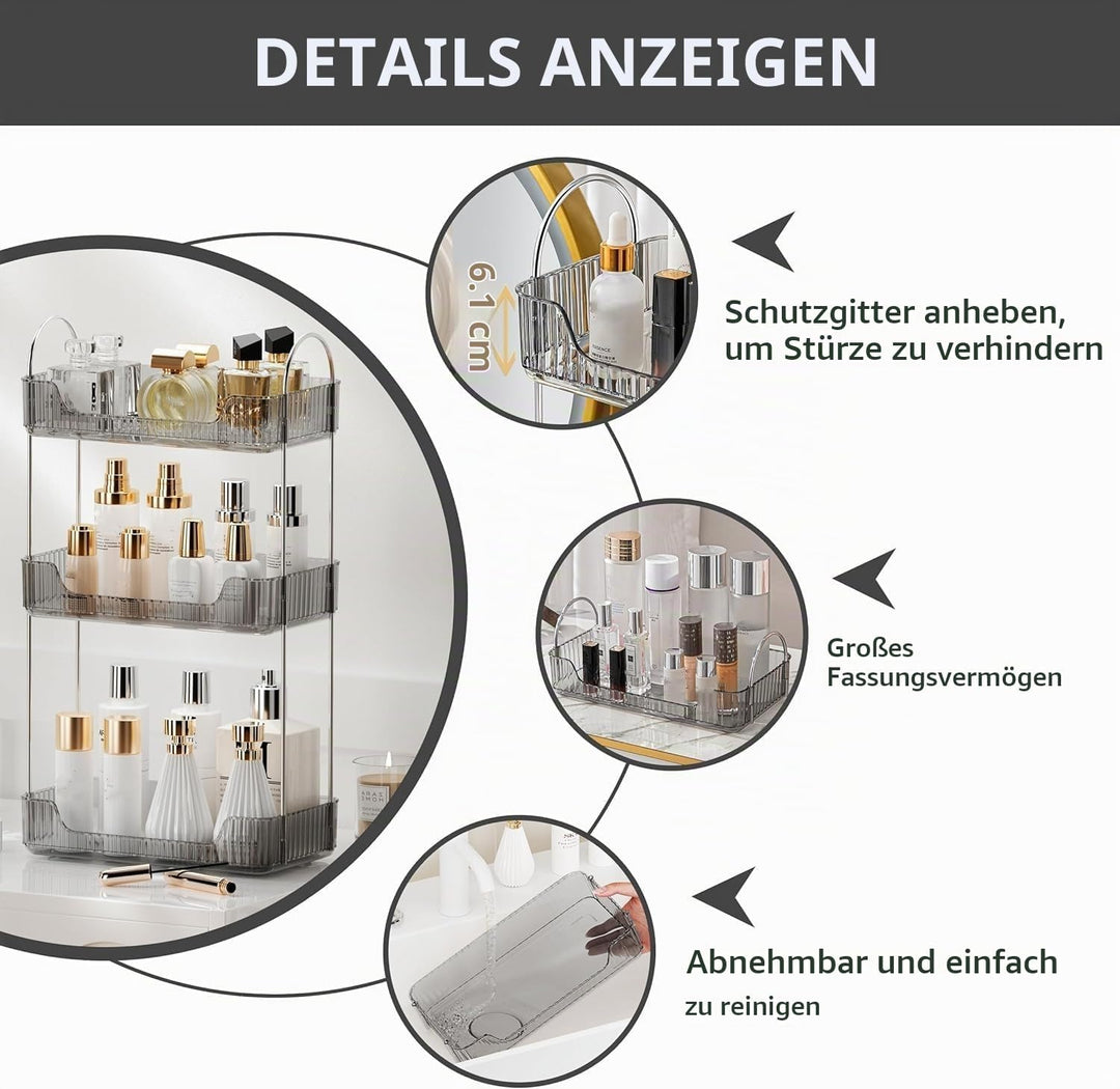 Make up Organizer, Kosmetik Organizer, Beauty Organizer, Hautpflege Organizer für Badezimmer (3 Schi