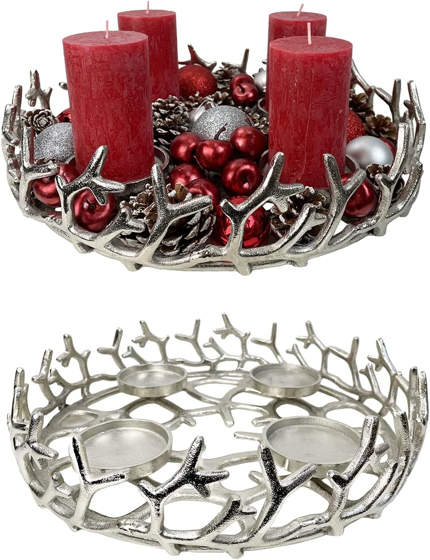 itsisa Grosser Adventskranz D: 42 cm aus Metall Silber - Weihnachtsdeko, Adventsdeko