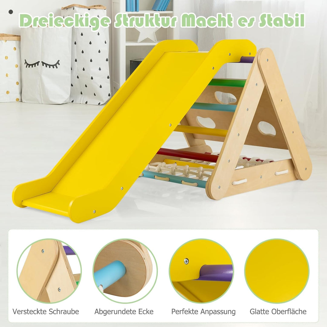 GOPLUS 3 in 1 Kletterdreieck mit Rutsche, Klettergerüst mit Leiter & Netz & Brett für Kinder, Indoor