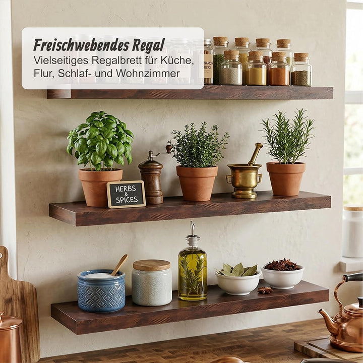 Relaxdays Wandregal, 3er Set, HBT 4 x 100 x 23 cm, Holzoptik, Metall, Wandbretter Wohnzimmer, Flur,