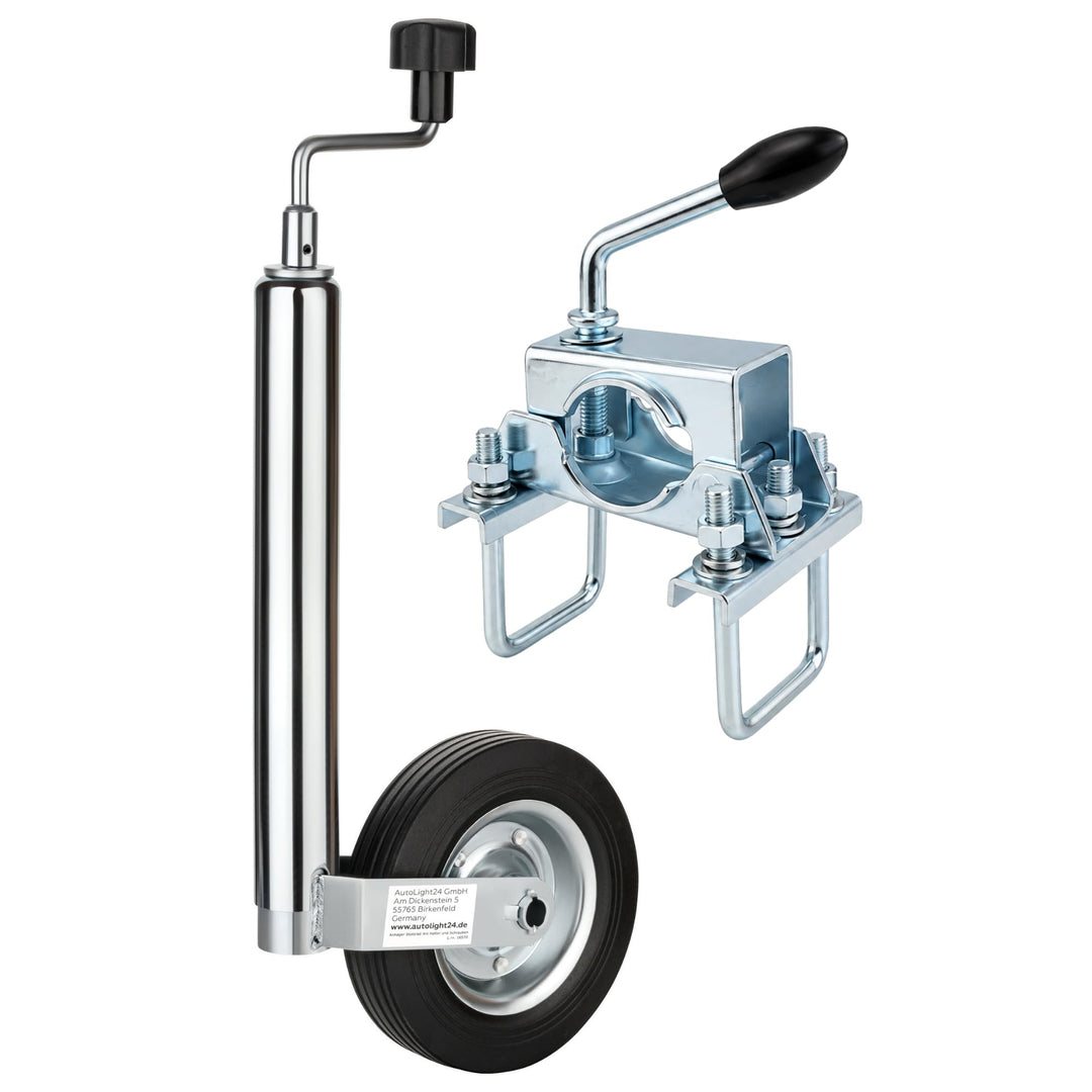 Stützrad Anhänger 150 kg mit Klemmhalter für Vierkantdeichsel 60x60 mm, Vollgummireifen 200 mm, verz