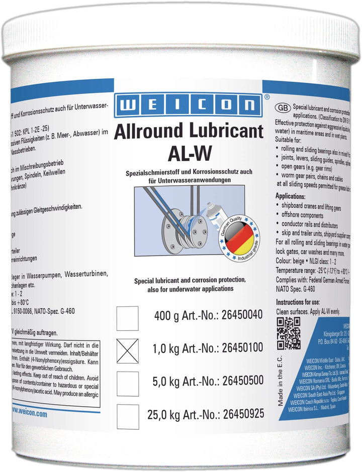 WEICON AL-W Hochleistungsfett 1 kg | Spezialfett für Unterwasseranwendungen, Boote und den Marineber