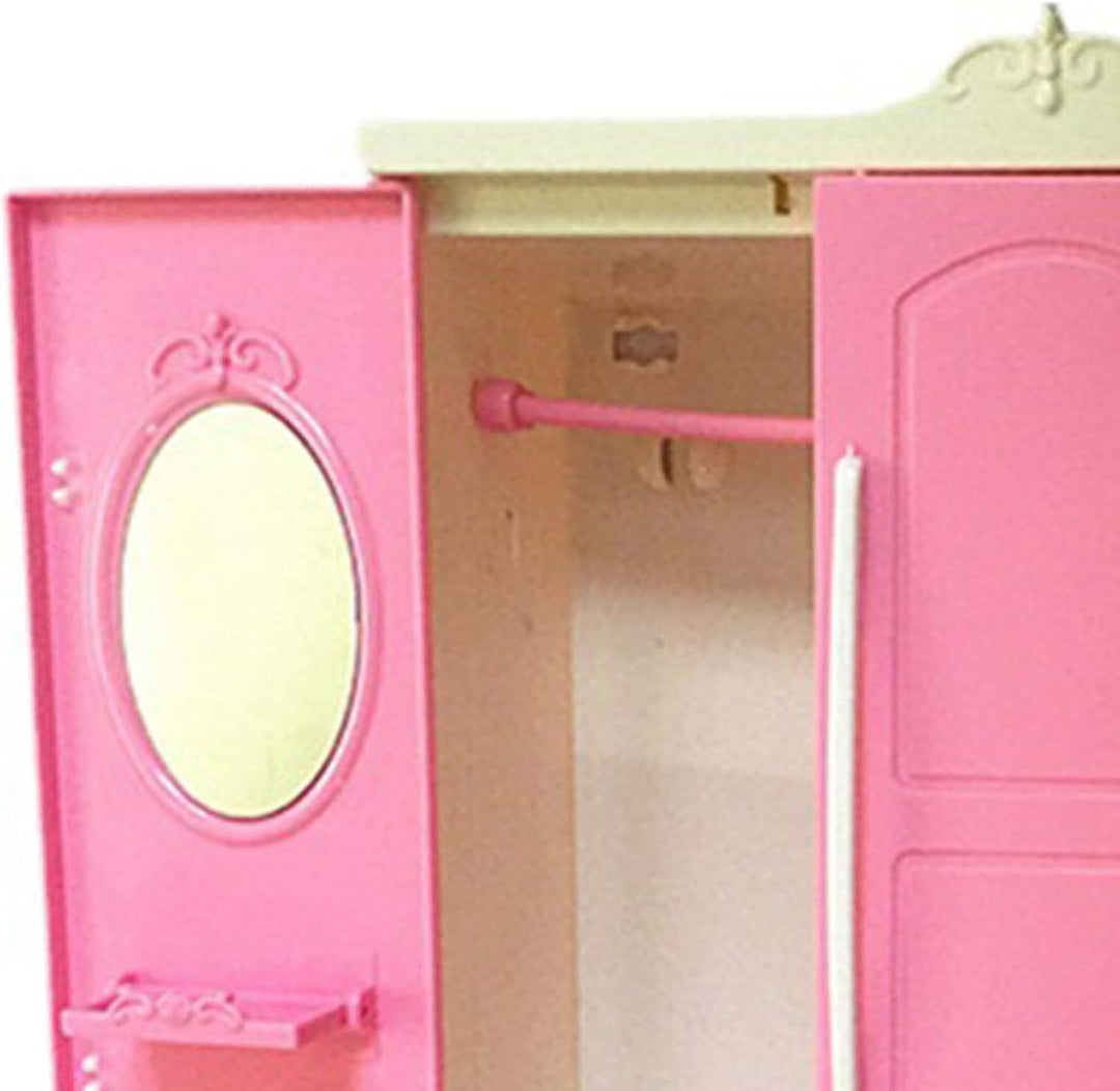 Milageto Puppengarderobe mit 10 Kleiderbügeln, Kleiderorganisation, Puppenhausdekoration, Schublade