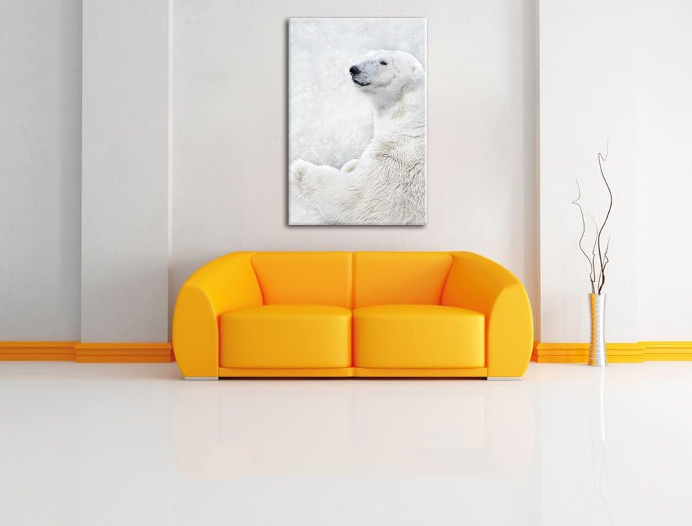 Stehender Eisbär, Format: 100x70 auf Leinwand, XXL riesige Bilder fertig gerahmt mit Keilrahmen, Kun