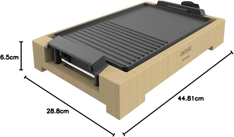 Cecotec elektrische Grill- und Kochplatte Tasty & Grill 2000 Bamboo, 2000 W, Bambusrahmen, einstellb