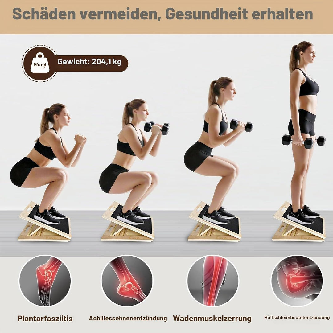 2-in-1 Schrägbrett aus Holz und Balance Board, Verstellbares Wadendehner Slant Board, Rutschfestes B
