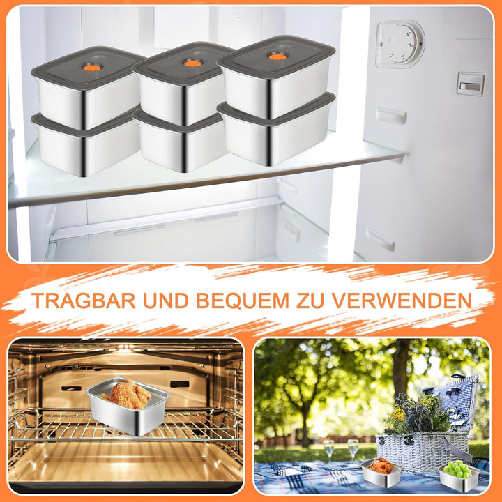 10 Stück Edelstahl Frischhaltedosen mit Silikondeckel, 1500 ml Meal Prep Boxen, Stapelbare Metall-Le