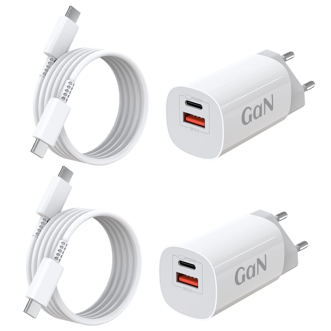 30W USB C Ladegerät 2-Pack Schnellladegerät Stecker mit 1.5M schnellladekabel für iPhone 17/16/15/14