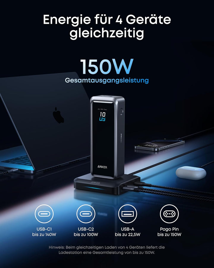 Anker Ladebasis, max. 150W Schnellladung mit 3 Ports für die Anker Prime Powerbank, kompatibel mit M