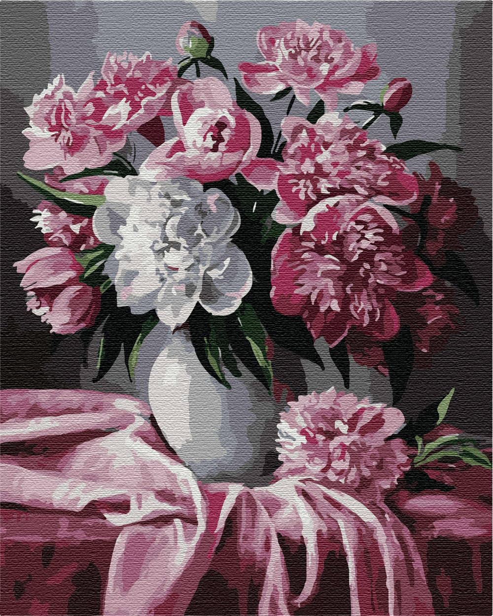 Artnapi Malen nach Zahlen Erwachsene mit Rahmen | DIY Handgemalt | Blumen - Rosa und weisse Pfingstr