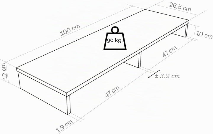 Henor Monitorständer TV-Bildschirmerhöhung in FSC® Holz 100 x 26.5 x 12 cm. Unterstützt 90 kg Graphi