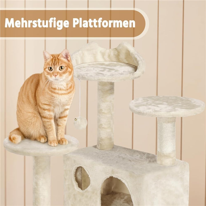 Yaheetech 158 cm Kratzbaum gross Stabiler Katzenbaum mit 2 Höhlen beige | FSC-zertifizierte Spanplat