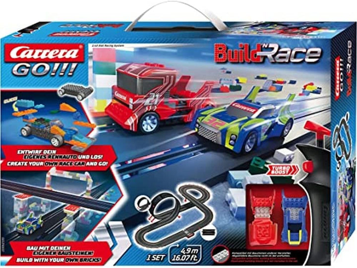 Carrera GO!!! Build 'n Race Rennstrecken-Set für Kinder ab 6 Jahren & Erwachsene I 4,9m Rennbahn mit