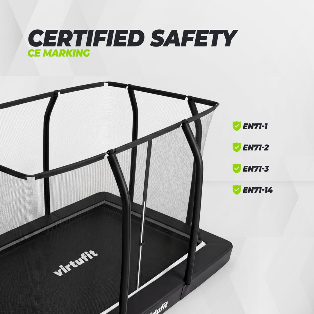 VirtuFit Premium Bodentrampolin mit Sicherheitsnetz - Schwarz - 213 x 305 cm