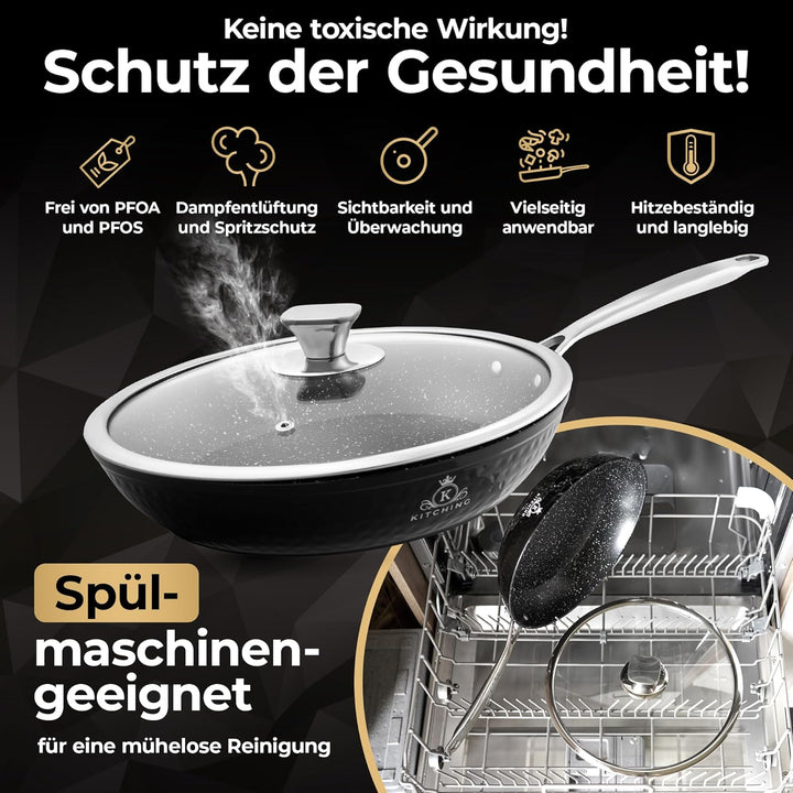 Pfanne Induktion [mit Deckel] Bratpfanne 24cm Antihaftbeschichtet ꟾ Kratzfest Pan ꟾ PFOA FREI &amp; Pfan