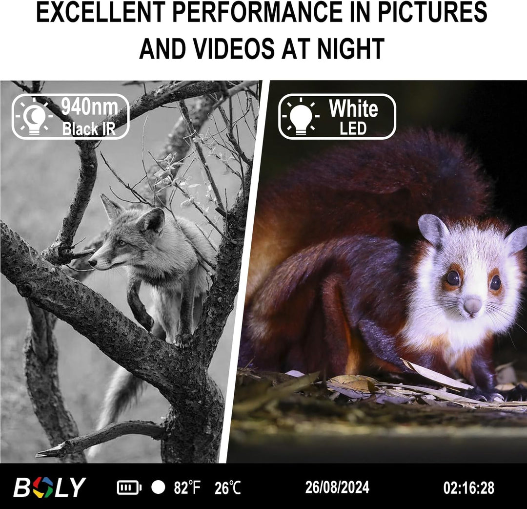 Wildkamera für Nacht, HD,4 K, 37 MP, Infrarot-Jagdkamera, Nachtsicht, für Farbfotos und Videos in de