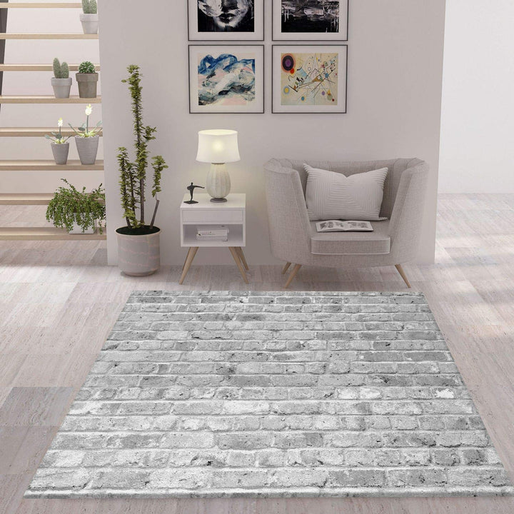 VIMODA Teppich Stein Optik Mauer Strapazierfähig in Grau, Masse:80 x 150 cm 80 x 150 cm Grau, 80 x 1