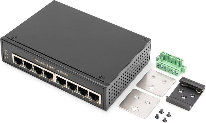 DIGITUS Netzwerk-Switch 8-Port - Hutschiene oder Wand-Montage - Gigabit Ethernet RJ45 Buchsen - DIN-