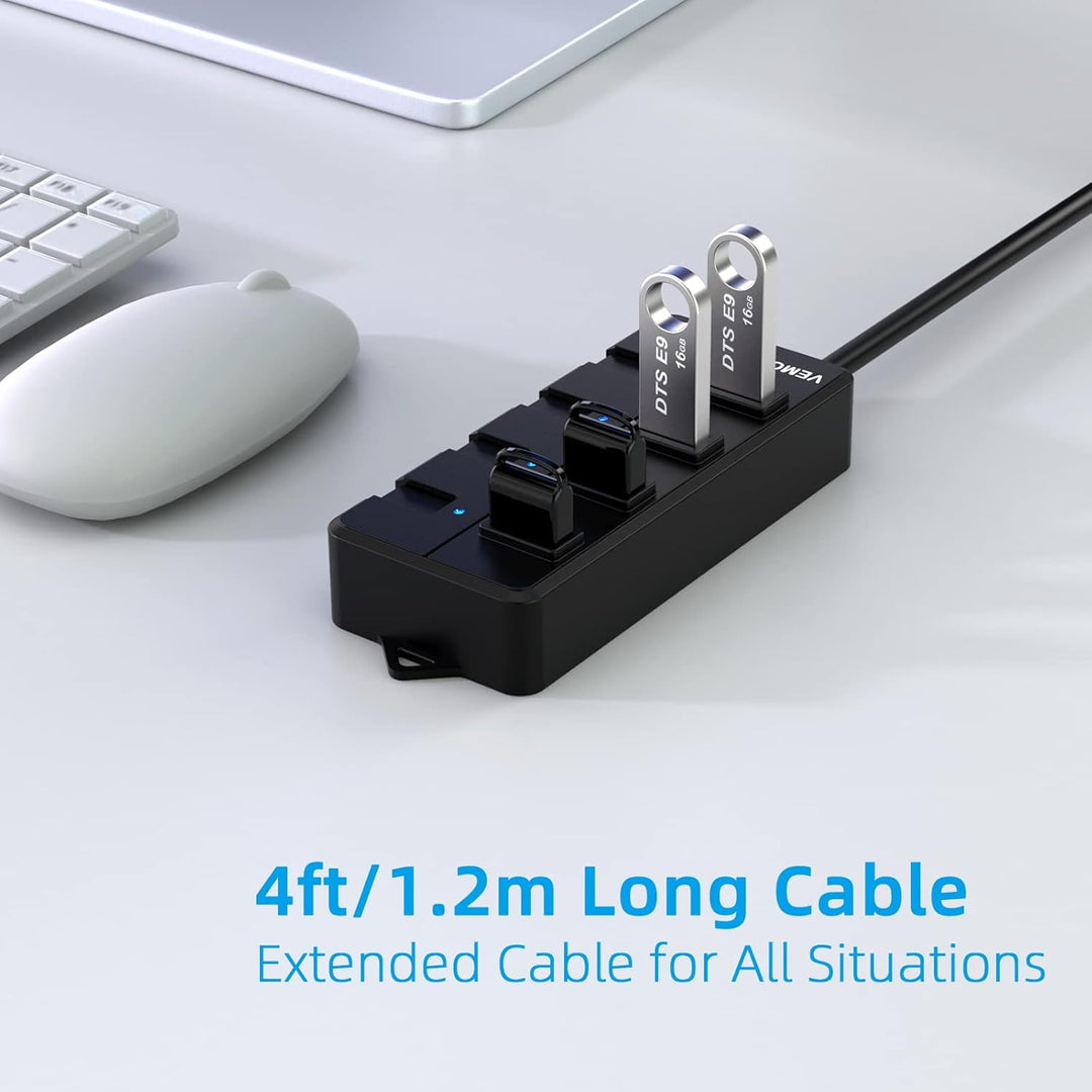 USB Hub mit Netzteil,VEMONT 4 Ports USB3.0 Hub USB Verteiler Aktiv Adapter und Einzelne EIN/Aus-Scha