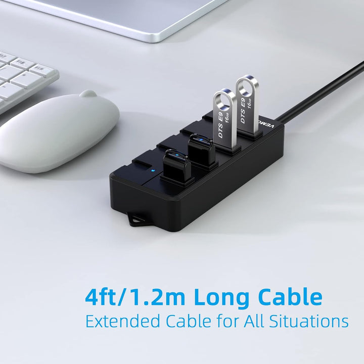 USB Hub mit Netzteil,VEMONT 4 Ports USB3.0 Hub USB Verteiler Aktiv Adapter und Einzelne EIN/Aus-Scha