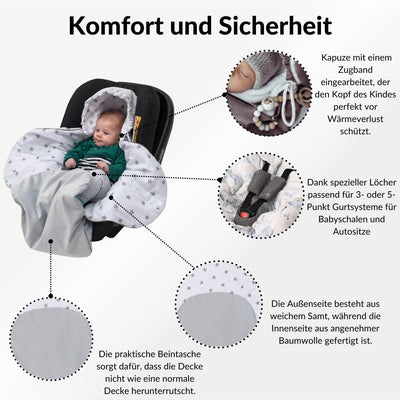 Premium Einschlagdecke Babyschale, Baby Erstausstattung aus Baumwolle für Autositz, Kuscheldecke für