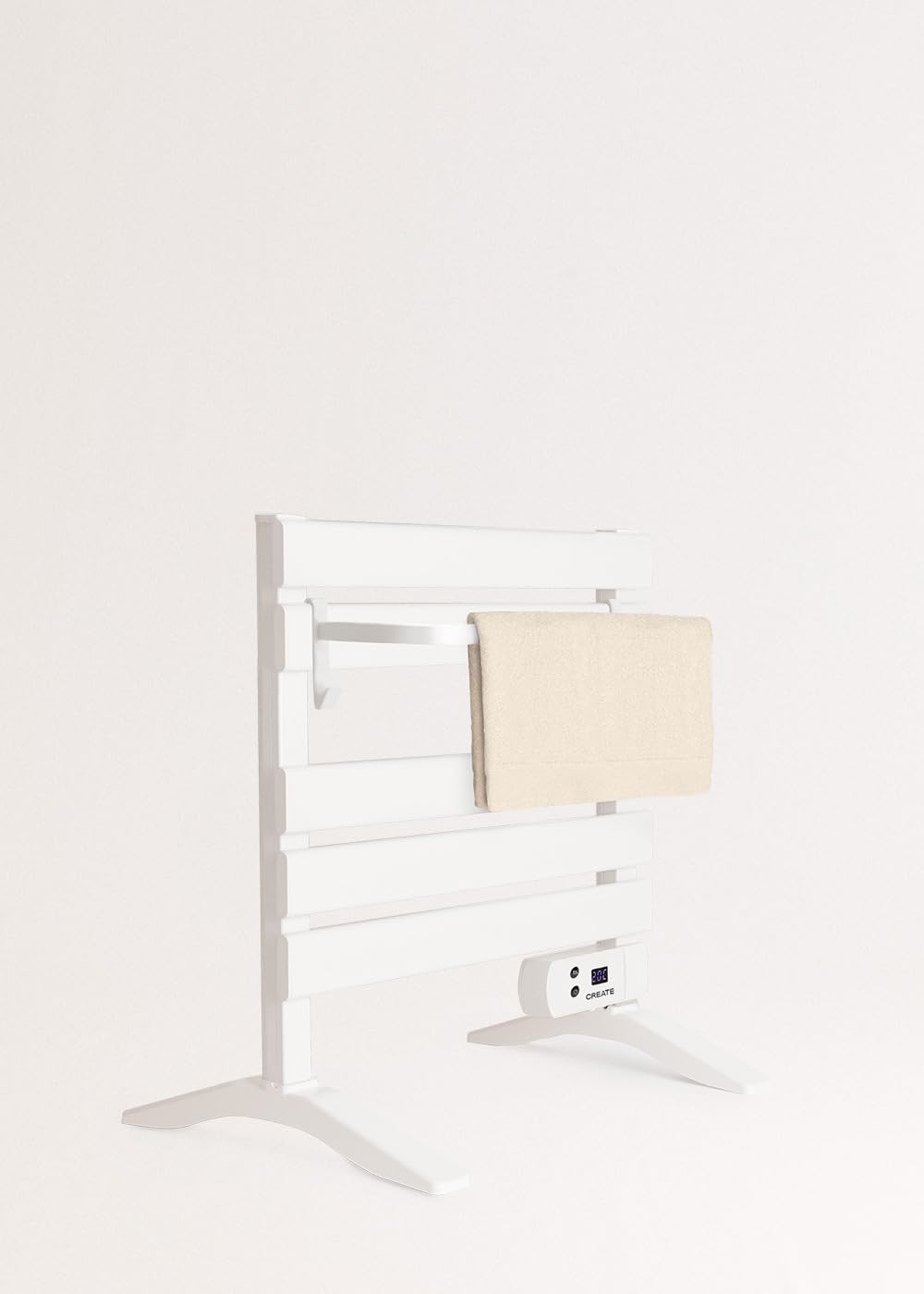 CREATE / WARM Towel Mini 150W / Elektrischer Badheizkörper Weiss mit Standfüssen und Regal / 52,3x8x