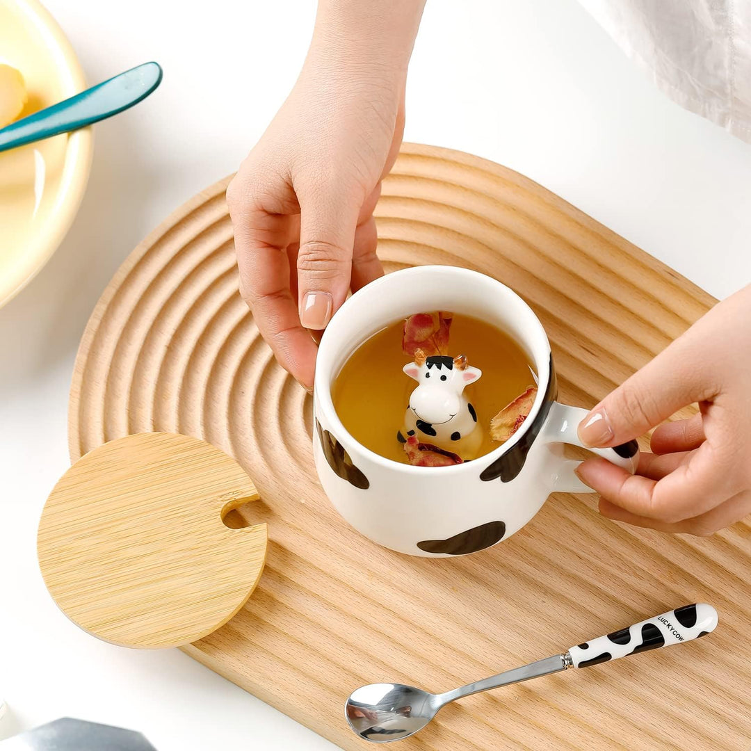 Süsse Sachen Keramik kuh Kaffeetasse Teetasse Mit Deckel Löffel Lustige Geschenke für Frauen Kaffeeb