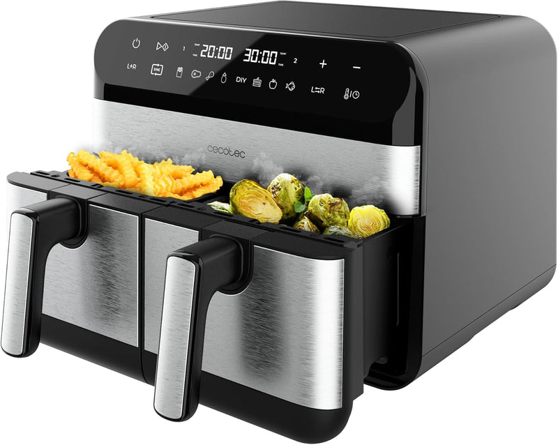 Cecotec Digitale Heissluftfritteuse mit 9L - Air Fryer Cecofry Advance 9000 Inox. 2800W, 2 Behälter,