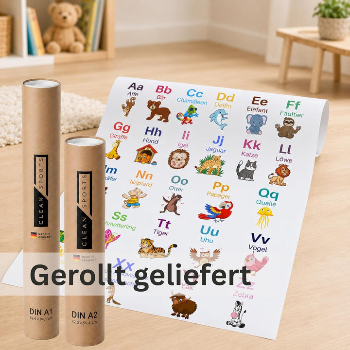 ABC Poster und Zahlen Lernposter DinA2 Set für Grundschüler - Alphabet und Zahlen von 1 bis 20 Lerne