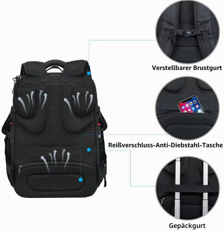 KROSER Laptop Rucksack 17,3 Zoll Reise XL Business Daypack Schwerlast Wasserdicht mit Hartgeschältem