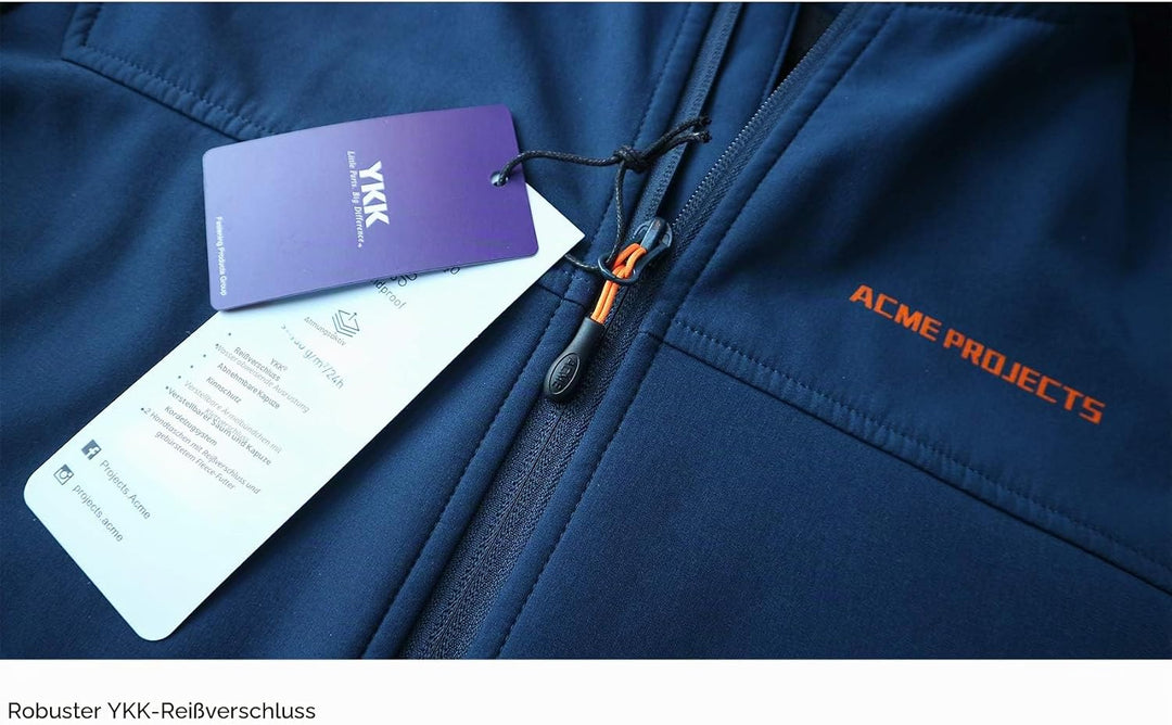 Acme Projects Fleece-Gefütterte Softshell-Jacke Herren Abnehmbare Kapuze Wasserdicht Winddicht Atmun