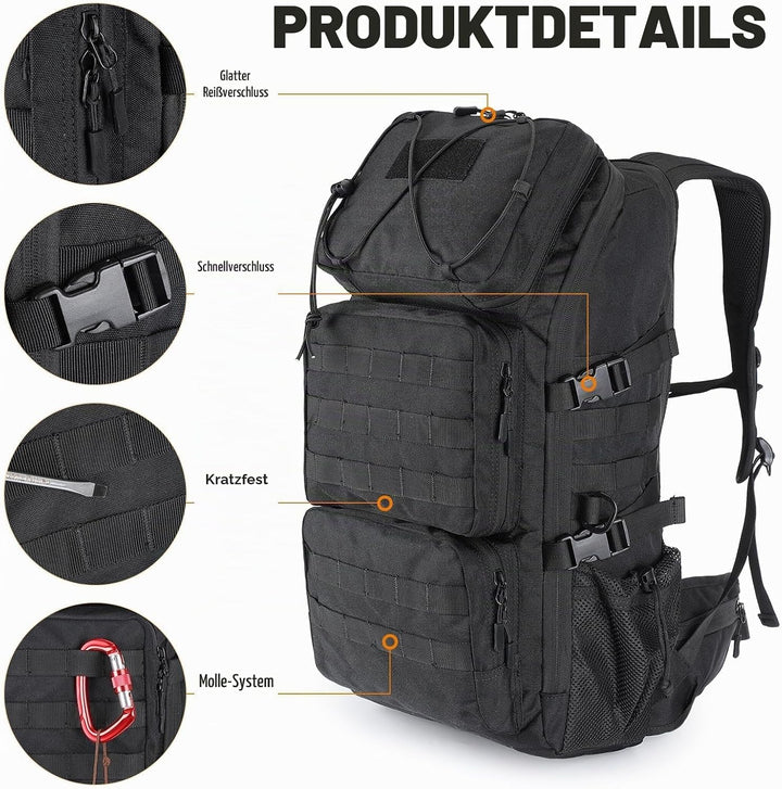 VINBAGGE Molle Rucksack Herren Wanderrucksack Taktischer Backpack Schulrucksack 900D Nylon Mehrere T