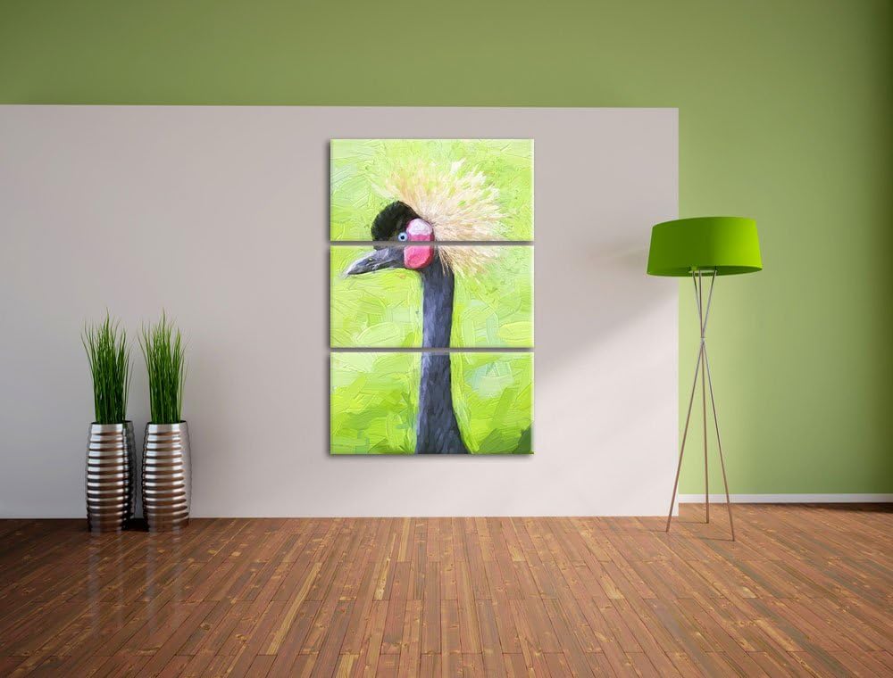 Kronenkranich im Seitenprofil Spezial 3-Teiler Leinwandbild 120x80 Bild auf Leinwand, XXL riesige Bi