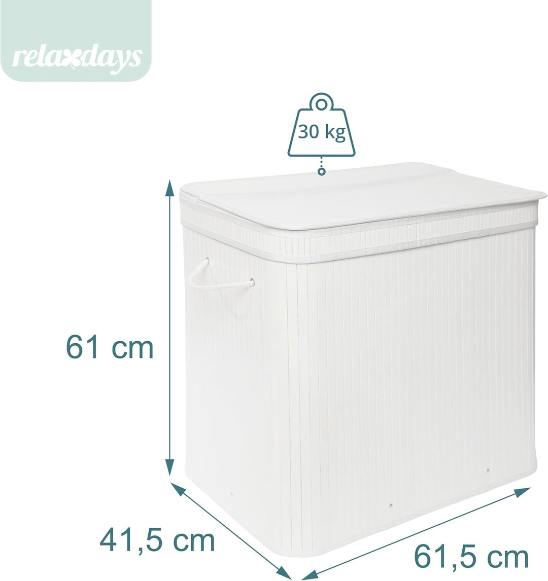 Relaxdays Wäschekorb mit Deckel, Bambus, 150 l, 3 Fächer, HxBxT: 61,5 x 61 x 41,5 cm, Badezimmer Wäs