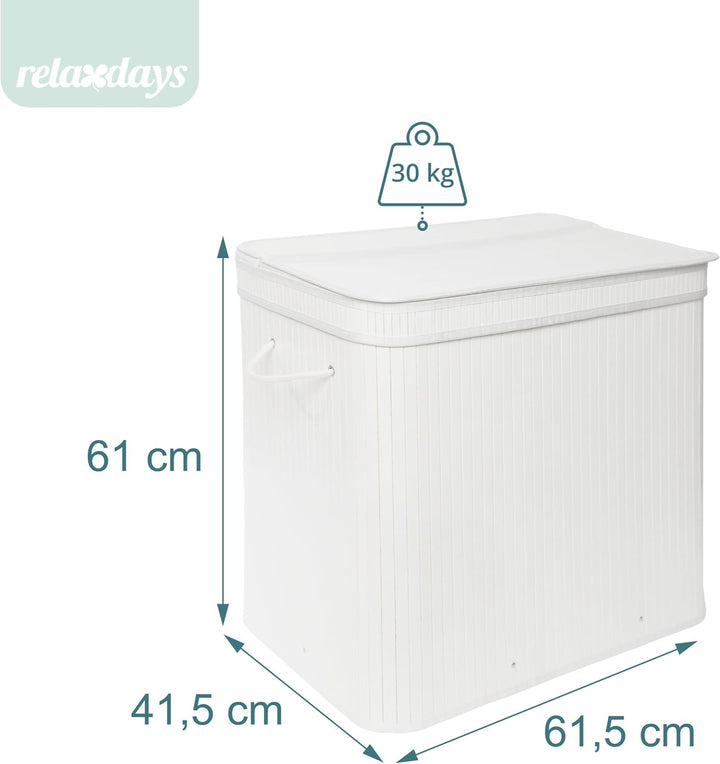 Relaxdays Wäschekorb mit Deckel, Bambus, 150 l, 3 Fächer, HxBxT: 61,5 x 61 x 41,5 cm, Badezimmer Wäs
