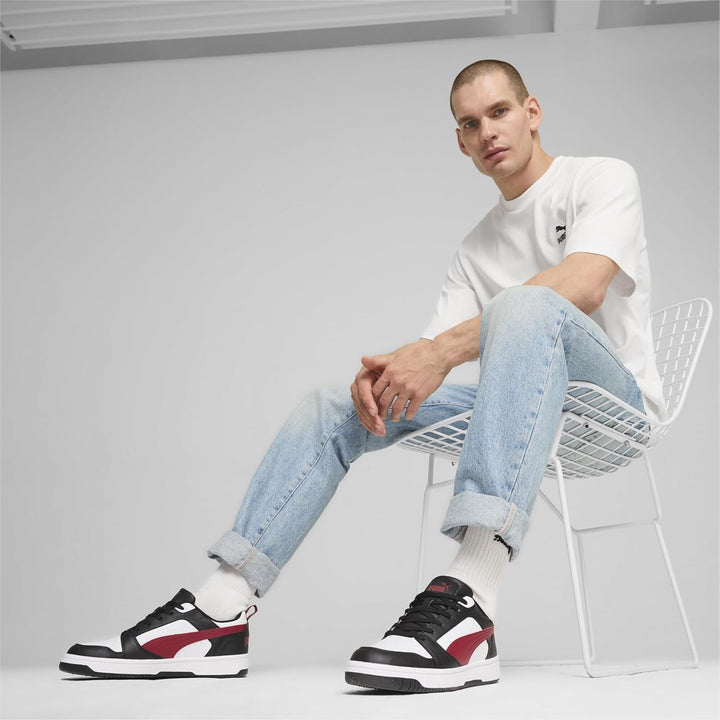 Puma Unisex Rebound V6 Low Sneaker 40 EU Puma White Intense Red Puma Black, 40 EU Puma White Intense
